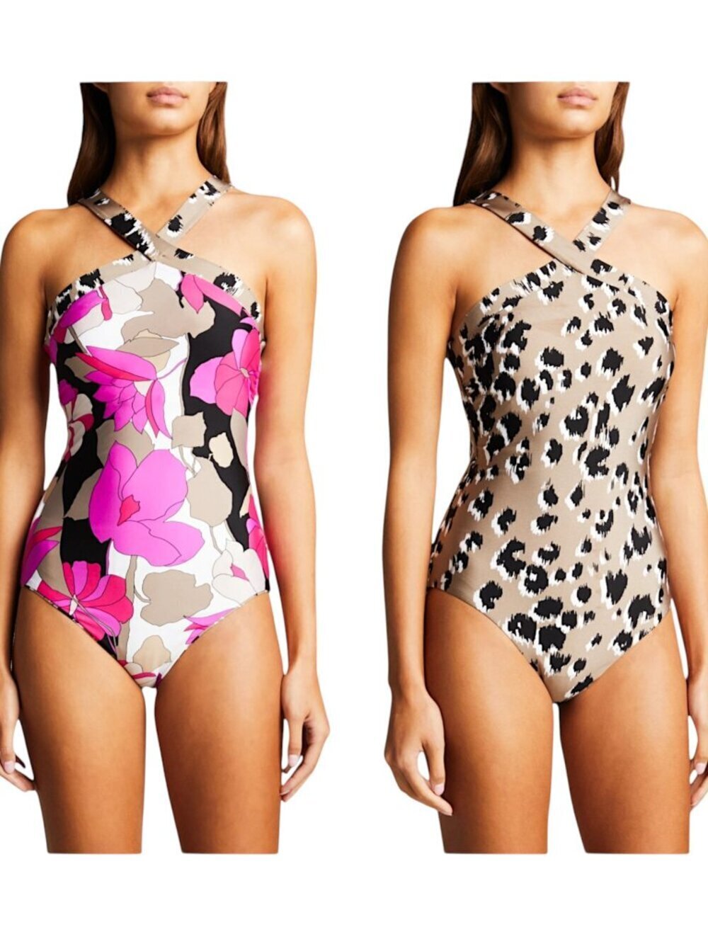 Trina Turk Lynx Reversible High Neck One Piece Swimsuit Floral Animal New NWT 12
